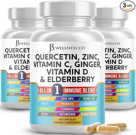 Quercetin Zinc Vitamin C Vitamin D Bromelain Elderberry - Nettle Supplement with Artemisinin, Sea Moss, Echinacea - 180 Count