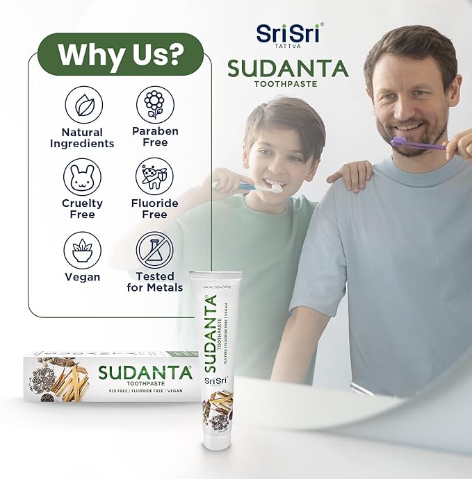 Sri Sri Tattva Sudanta Herbal Toothpaste for Oral Care Protection - Fluoride Free Ayurvedic Toothpaste to Strengthen Teeth and Gums Without Causing Sensitivity - All Natural, 200g (1 Pack)