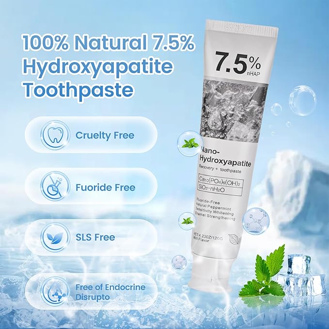 7.5% Hydroxyapatite Toothpaste for Advanced Enamel Protection - Gentle and Effective Formula - Mint Toothpaste -1 Pack