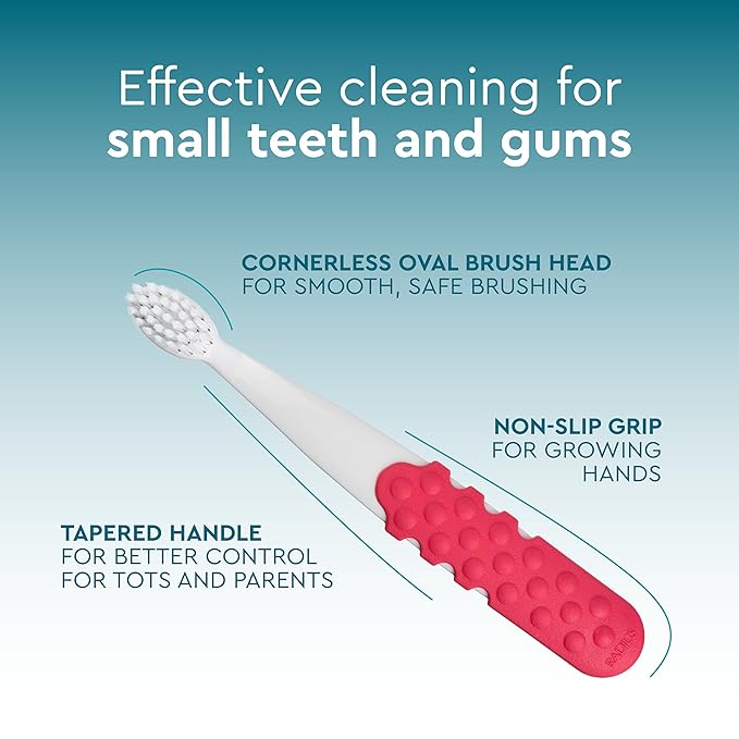 RADIUS Totz Plus Brush Kids Toothbrush Silky Soft BPA Free ADA Accepted Designed for Delicate Teeth & Gums for Children 3 Years & Up - BlueYellow - Pack of 1