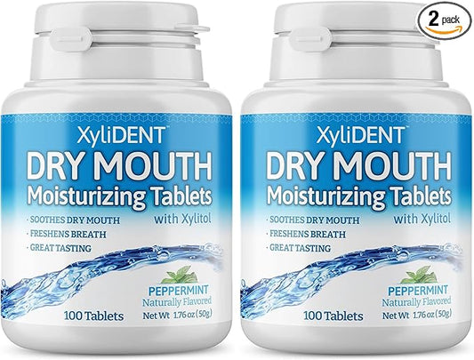 Nature's Stance XyliDENT Xylitol Tablets for Dry Mouth Relief - Stimulates Saliva, Freshens Breath, Reduces Acid Production, Fast Acting Relief, 100 Count (Peppermint) (Pack of 2)