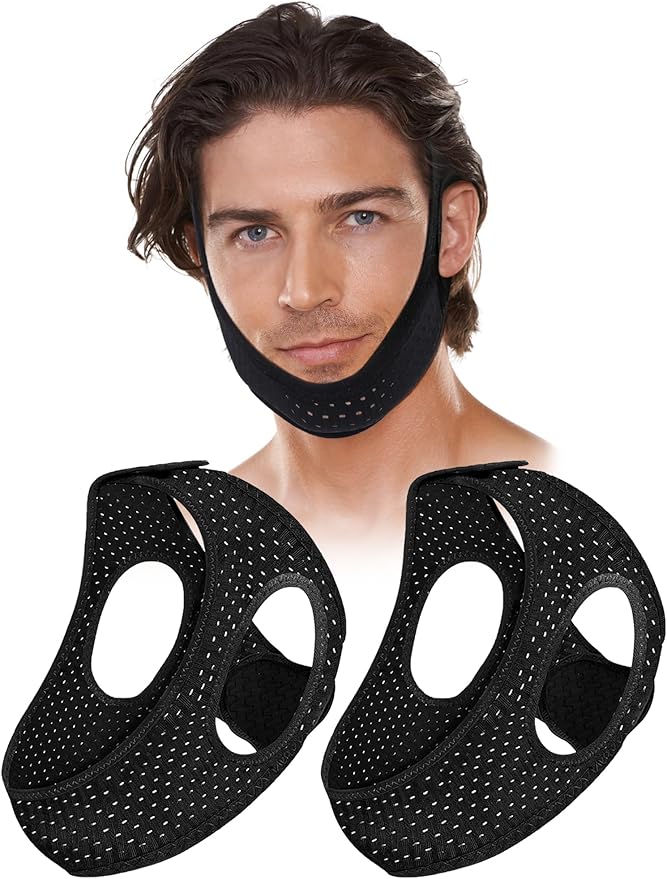 2 Pack Anti Snore Chin Strap for Sleeping, Mouth Jaw Tape Snoring Stopper Sleep Devices CPAP Users Breathing Head Mouthpiece Solution Keep Closed Advancement Reducing Aids Machine Men Women