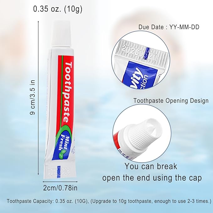 100 Tubes Bulk Travel Size Toothpaste,Extra Small 0.35oz Small Toothpaste Travel Size Bulk 0.8x3.5 inches Peppermint Mini Disposable Toothpaste for Hotel,Guests,Homeless,Charity