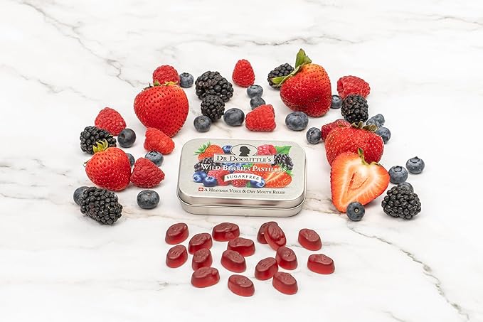 Dr. Doolittle’s Sugar Free Soft Fruit Pastilles for Voice and Throat, Wild Berries Flavor, 2.12 Ounce Tin, approximately 25 Count Package