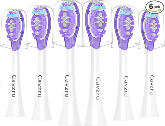 Cavzru Replacement Toothbrush Heads for Philips Sonicare Electric Toothbrush,Real Dupont Bristles for Sonicare A3 G3 W3 C3 C2 Brush Head, 6 Pack-Purple