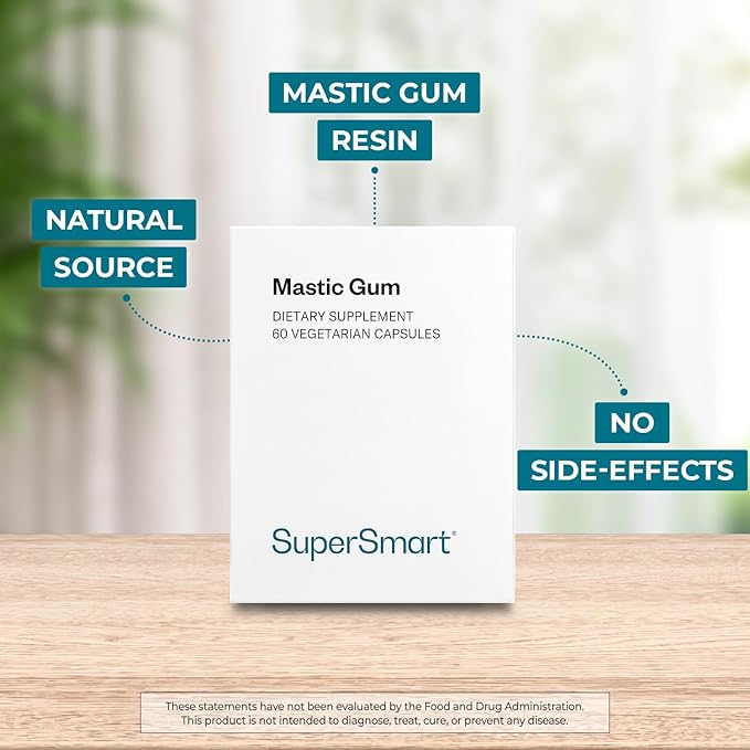 Supersmart Mastic Gum Supplement 2000mg per Day - Natural Mastic Tree Extract for H. Pylori | Non-GMO & Gluten Free - 60 Vegetarian Capsules