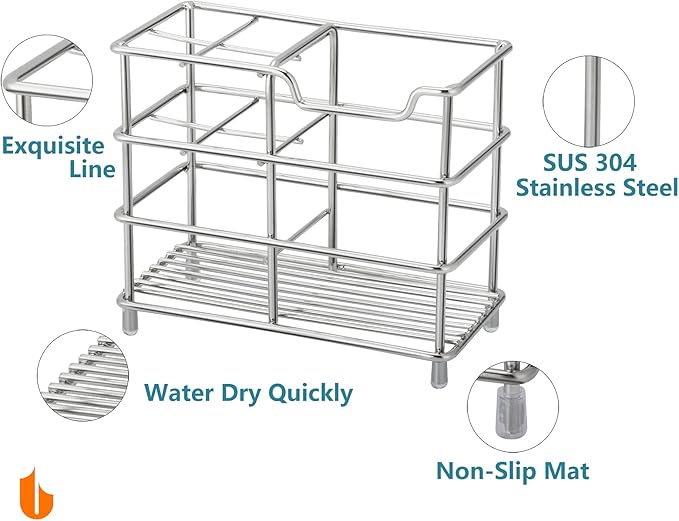 Urbanstrive 304 Stainless Steel Bathroom Toothbrush Holder Toothpaste Holder Stand Bathroom Accessories Organizer (Silver, Small)