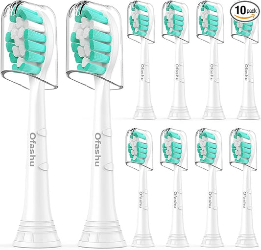 Replacement Toothbrush Heads Compatible with Philips Sonicare Protectiveclean C1 C2 4100 5100 6100 9024 6250, White, 10 Sonic Electric Brush Head (Green White, Medium)