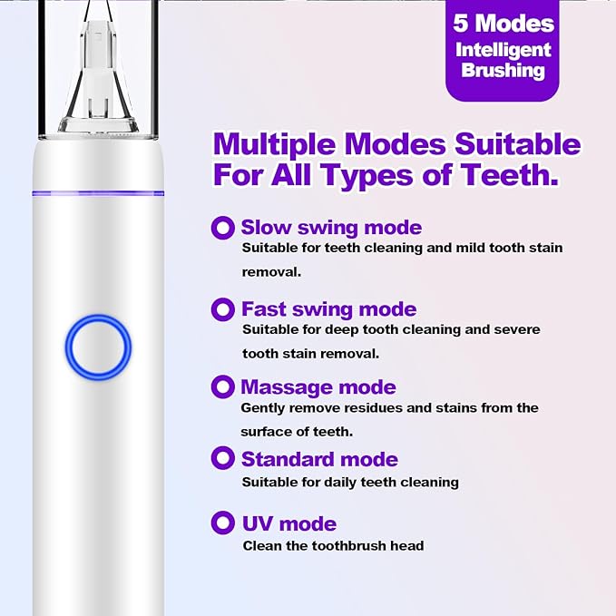Metal Electric Toothbrush with UV Mode, Vibration and Oscillation Electric Toothbrush for Adults, 6 Brush Heads & Travel Case & Dust Cover, 5 Modes & Built in Timer, One Charge Last 120 Day（Sliver）