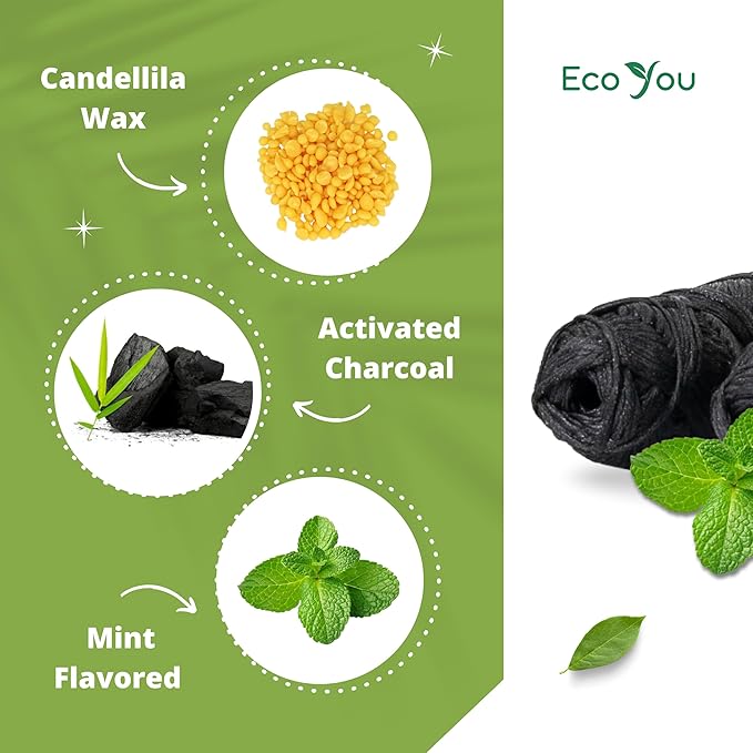Charcoal Bamboo Floss | 2 Natural Floss Refill with Glass Container | Organic Mint & Candelilla Wax | Vegan & Biodegradable | Compatible w/Similar Dental Floss Silk Refill Containers