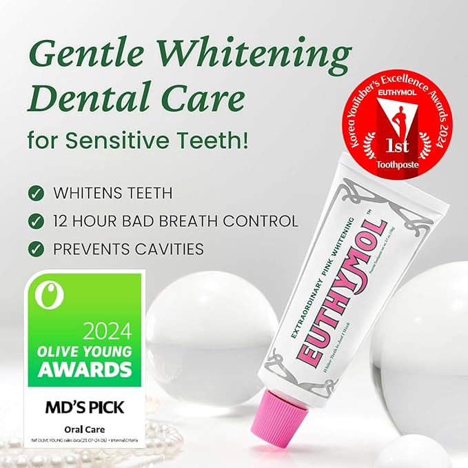 EUTHYMOL Whitening Toothpaste (3.7fl oz*5, Pack of 5) - Stain Removal in 2 Weeks, Long-Lasting Freshness for Sensitive Gum & Teeth. Bad Breath, Cavity Prevention. Recyclable Aluminum Tube
