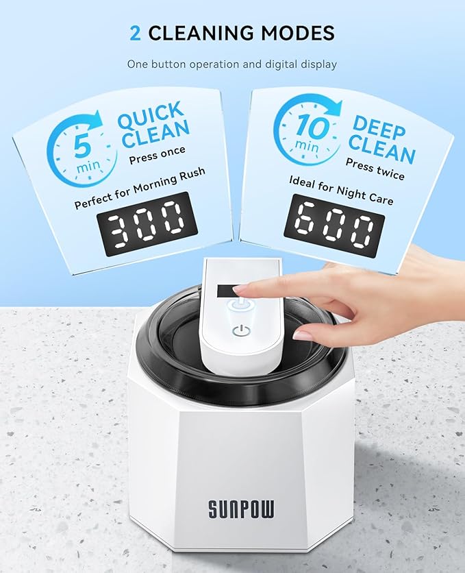 SUNPOW Dental Ultrasonic Retainer Cleaner Machine - 48kHz Retainer Cleaner with 5 UV Lights for Night Guards, Mouth Guards, Dentures- 220ML Dental Cleaning Pod Upgrade Design