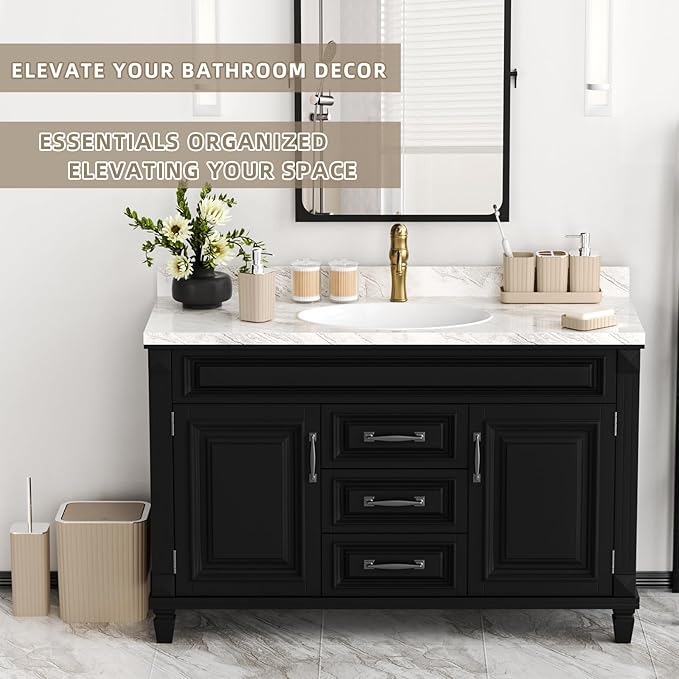 Bathroom Accessories Set - Gorgeous Beige Bathroom Set, 10PC Bathroom Accessory Set, Toilet Brush, Trash Can & Soap Dispenser