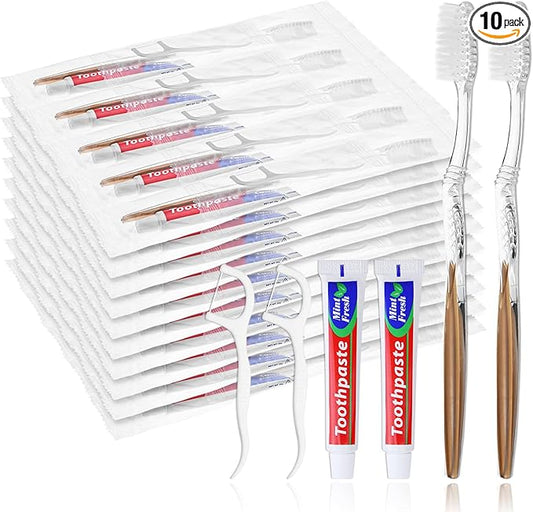 10pcs Disposable Toothbrushes with Toothpaste Floss Individually Wrapped, Disposable Toothbrush Bulk, 10g Toothpaste, Dental Floss Pick, Bulk Toothbrush Kit for Homeless,Airbnb,Hotel,Guest