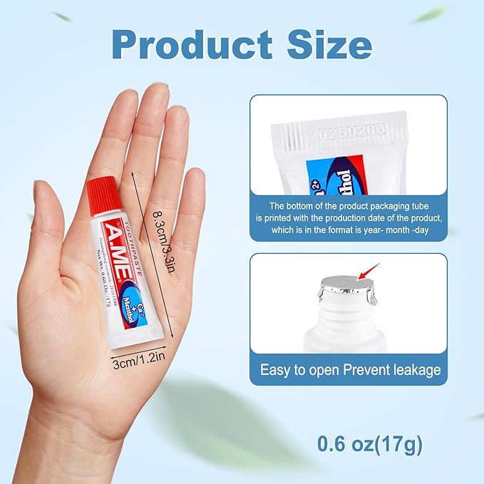 Toothpaste Bulk Travel Size, Disposable Small Travel Portable Mini Compact Pocket Size Toothpaste for Bad Breath, Vacation/Hotel/Camping Shelter/Homeless/Nursing Home/Charity 0.6 oz/ 17g (60 Tubes)