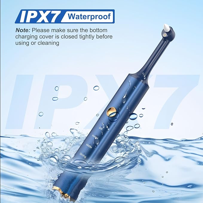 Tooth Polisher, Tooth Whitening Kit for Teeth Cleaning and Whitening, Rechargeable Teeth Polisher for People/Pets,Teeth Cleaning Kit with 5 Brush Heads,4 Speed Modes and LED Light, Waterproof(Blue)