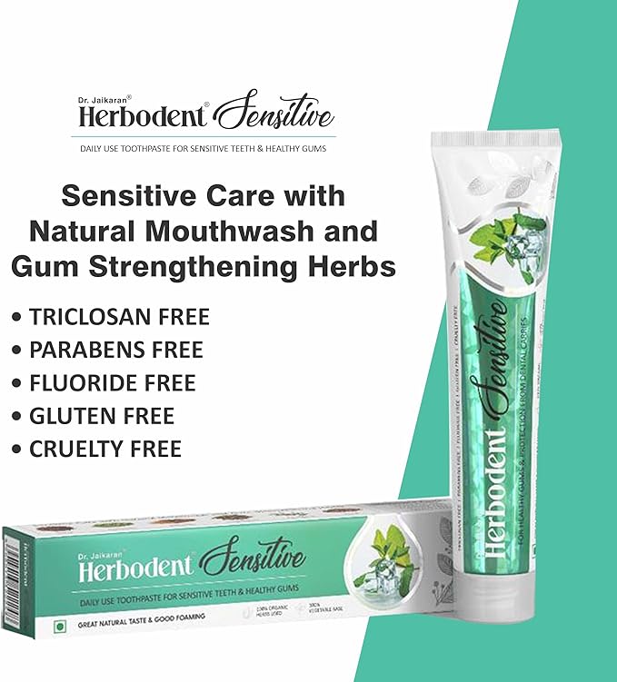Herbodent® Sensitive Toothpaste - 6.53 Oz Pack of 2 | Enamel Repair & Cavity Protection, Fluoride Free, Sensitive Care with Natural Mouthwash & Gum Strengthening Herbs - Clove, Tomar, Long Pepper...