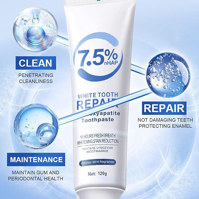 WEERSHUN Hydroxyapatite Toothpaste 7.5, Fluoride-Free, Mild Mint, Deep Cleaning Care for Sensitive Teeth, 4.23oz (1pcs)