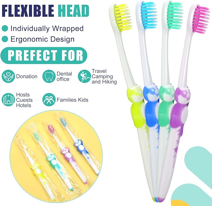 Bokon 300 Pcs Toothbrush for Kids Individually Wrapped Children Soft Disposable Manual Toothbrush Bulk Panda Travel with Bristle Rubber Handle for School Daycare Oral Hygiene