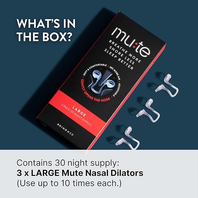 Mute Nasal Dilator Snoring Solution | Large 3 Pack | Snore Less & Sleep Better | Nasal Strip Alternative | Comfortable Breathing Aids for Better Sleep & Improved Airflow