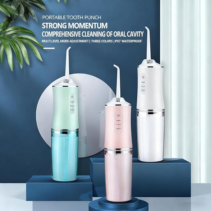 Water Dental Flosser Teeth Pick, Cordless Portable Oral Irrigator for Teeth, Dentures, and Braces 4 Modes & Jet Tips, IPX7 Waterproof (White)