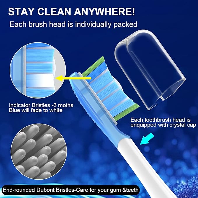 Cavzru Replacement Toothbrush Heads for Philips Sonicare C3 C2 G3 A3 W2 W3, 6 Pack Soft Silicone Brush Heads for HX9054 4100 5100 6100 7500, Compatible with Snap-On Handles, Anti-Collision Design