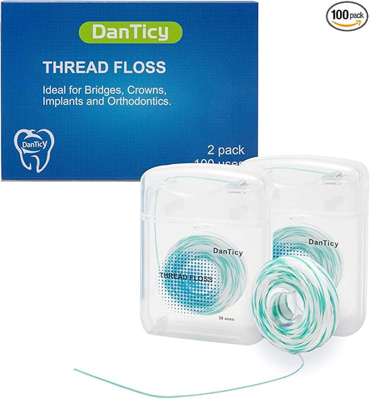 840D Fluffy Floss Threaders,Deep Clean Dental Floss for Braces, Bridges, and Implants,Super Floss Pre-Cut (100 Count (Pack of 2))