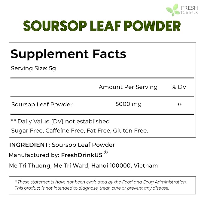 FreshDrinkUS, Premium 10oz Soursop Leaf Powder, 100% Natural and Pure from Soursop Graviola Leaves, Hoja Guanabana, No Additives, No Gluten, No Sugar, Vegan