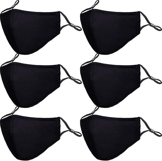 PAGE ONE Reusable Cloth Face Masks Washable Adjustable Breathable Cotton Face Mask for Women Men/6PC (black)