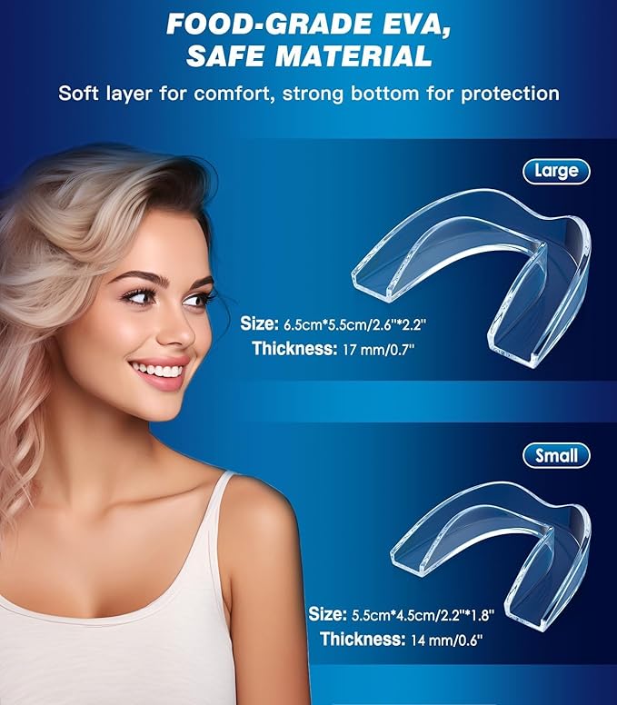 Mouth Guard for Grinding Teeth at Night,Teeth Grinding Mouth Guard for Sleep,Reusable Guards for Sleeping,4 Pack/2 Size,Clear