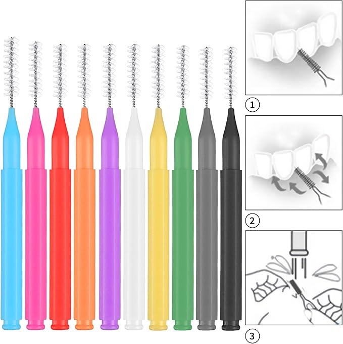 200 Pcs Interdental Brushes, 6 Sizes Braces Flossers for Cleaner Braces Brush Soft Dental Brushes Toothpicks Dental Floss Picks Dental for Braces Oral Cleaning(10 Colors)