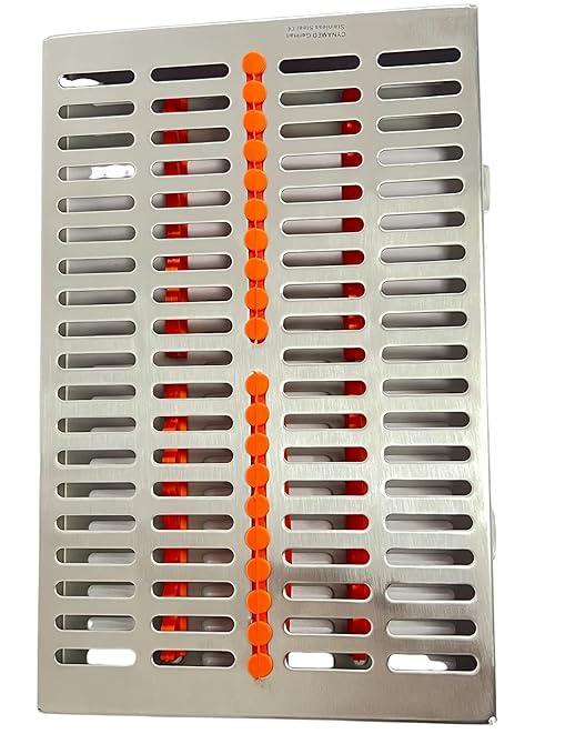 ArtLab-Dental Instrument Sterilization Cassette Rack Box (for 20 Pieces) for Dental Instruments Organizer and Dental Hygiene Sterilization Cassettes Rack Box (20 Slot -Orange)