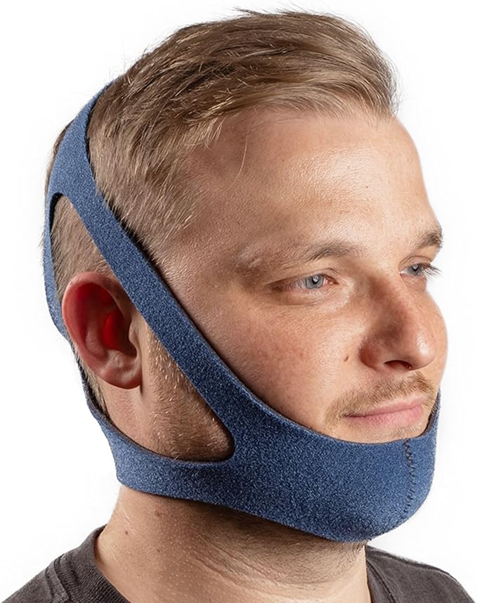 LIfeSource Made in USA Anti Snoring Ruby Chin Strap for CPAP Users, Chin Strap for Snoring, Breathable, Adjustable, Latex Free, Comfortable Sleep Support for Men & Women, Snoring Support, Navy