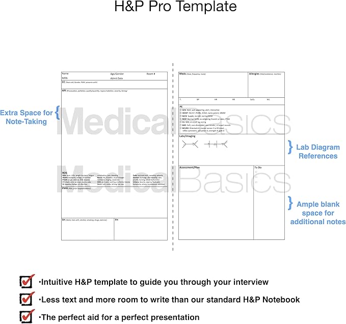 H&P Pro Notebook (Extra Space for Note-taking) – Medical History and Physical Notebook for medical students, residents, nurse practitioner NP, and physician assistants PA