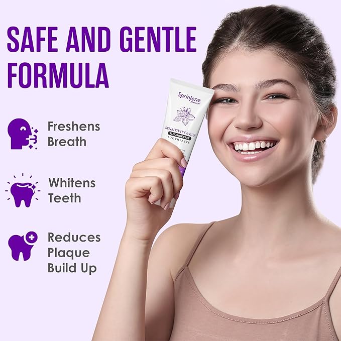 SprinJene Natural Fluoride Free Toothpaste for Sensitive Teeth & Gums – Patented Toothpaste with Black Seed Oil & Zinc – Vegan Dry Mouth Prevention for Fresh Breath – Made in The USA (2 Pack)