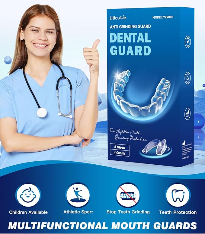 Litlcutie Mouth Guard for Grinding Teeth at Night,Teeth Grinding Mouth Guard for Sleep,Night Guards for Teeth Grinding,4 Pack/2 Size,Transparent