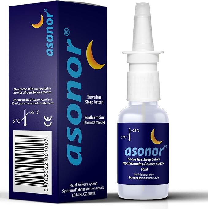 Asonor Snoring Nasal Spray - Fast Snore Stopper Drops for Better Sleep, Natural Breathing Relief - Helps Open The Throat & Air Passage While Sleeping - No Pain, Natural Anti Snoring Solution - 30ml