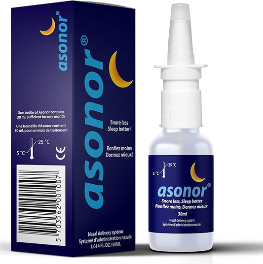 Asonor Snoring Nasal Spray - Fast Snore Stopper Drops for Better Sleep, Natural Breathing Relief - Helps Open The Throat & Air Passage While Sleeping - No Pain, Natural Anti Snoring Solution - 30ml