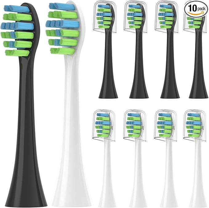 YMPBO Toothbrush Replacement Heads Compatible with 7AM2M AM100/AM105/AM110 Electric Toothbrush, Soft Brush Bristles, 5 Pack White + 5 Pack Black