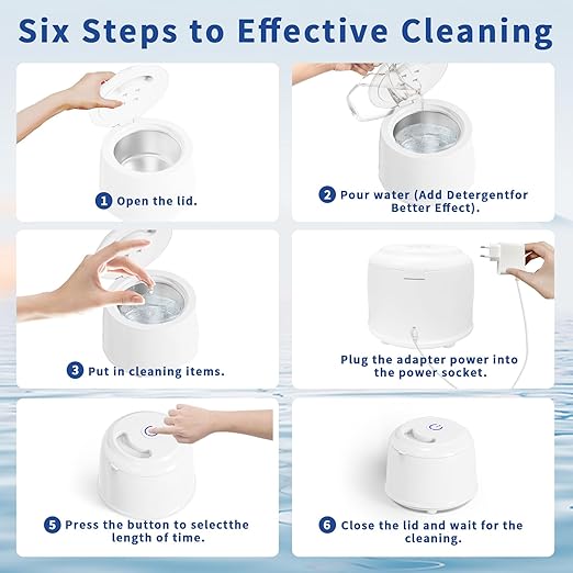 DK SONIC 200ML Ultrasonic Cleaner,24W Household Ultrasonic Denture Cleaner with Degas Modes and One-Touch Operation for Cleaning Jewelry,Retainer,Coins