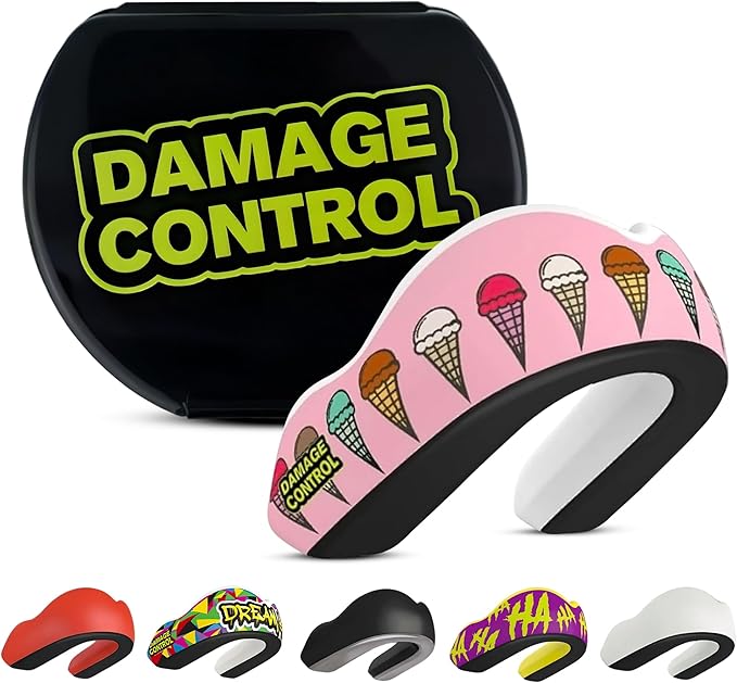DAMAGE CONTROL Extreme Impact Mouth Guard – Sports Mouthguard for Boxing, MMA, BJJ, Hockey, Rugby, Lacrosse, & More – Mouthpiece for Teeth & Jaw Protection, for Youth & Adults (Women, I Scream)