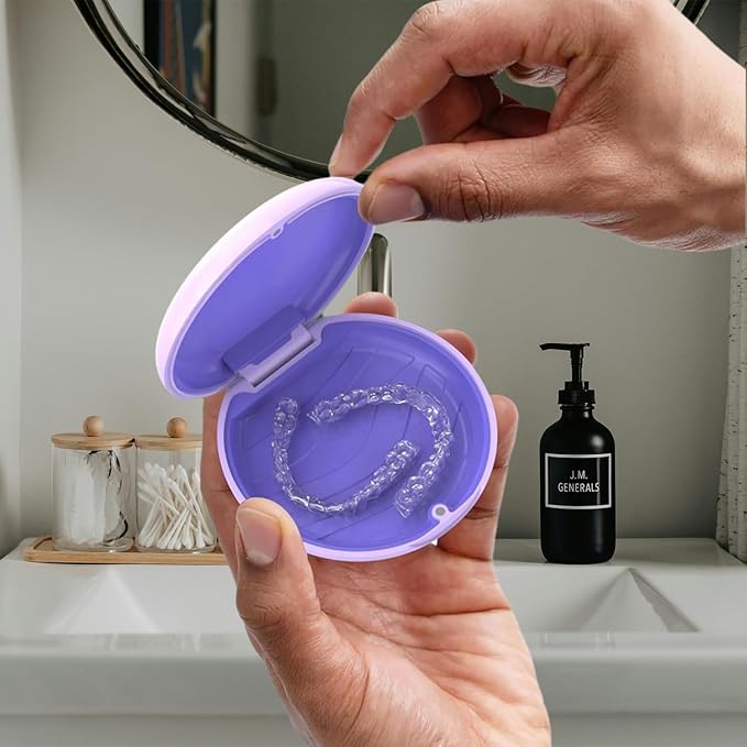 2 Retainer Case, Slim Aligner Cases for Invisalign, Mouthguard Case with Removal Tools& Aligners Chewies& Brush, Removable Inner Tray Silicone for Easy Cleaning (Purple-2pcs)
