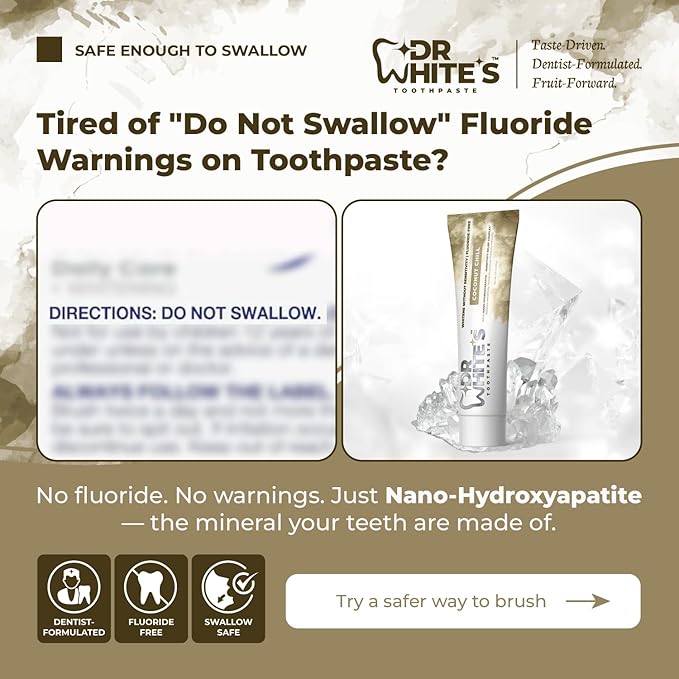 Dr. White’s Fluoride-Free nHA Toothpaste 2-Pack; Dentist-Formulated, Nano Hydroxyapatite + Xylitol, Sensitivity Relief Complex™, Mint-Free, Enamel Safe, Swallow-Safe (3.5 Oz, Coconut Chill)