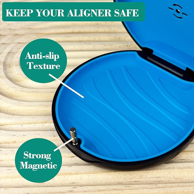 2 Pack Retainer Case,Aligner Case with Vent Holes, Compatible with Invisalign, Mouth Guard Cases，Portable Slim Travel Cute Orthodontic Retainer Cases (Black Blue)