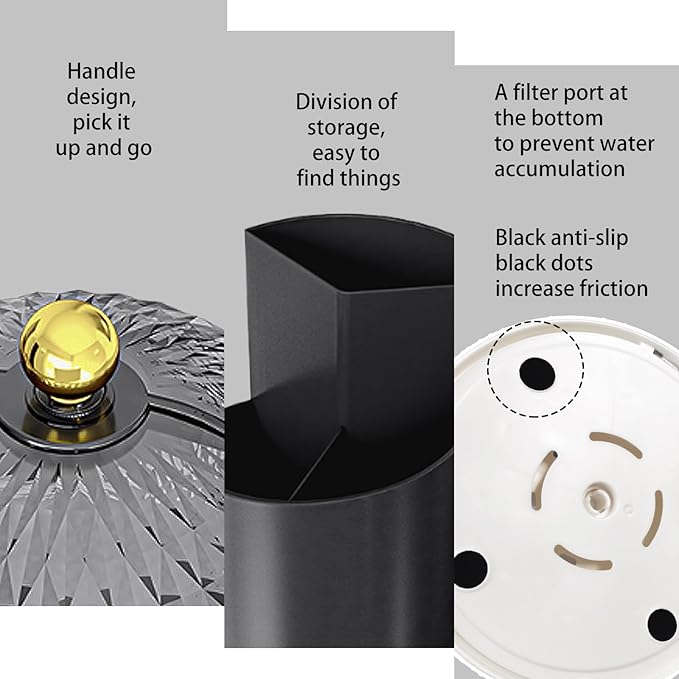 Multifunctional Rotating Toothbrush Holders with Sliding Lid, The 3-Slot Bathroom Countertop Vanity Organizer Perfect for Tooth Brush, Toothpaste, and Makeup Brushes Holder Storage (Black)