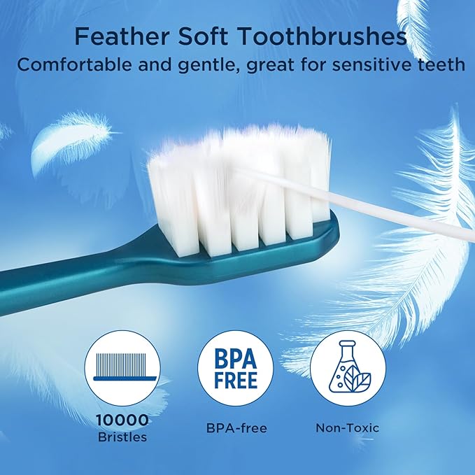 Extra Soft Toothbrush for Sensitive Teeth, with 10000 Extra Soft Micro Nano Bristles for Adult, Travel Toothbrush with 2 Individual Cases, Dark Colors Manual Toothbrushes (4 Pack)