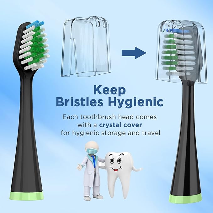 Replacement Toothbrush Heads for Waterpik Complete Care 5.0/9.0 (CC-01/WP-862), with Covers, 5 Count, Black