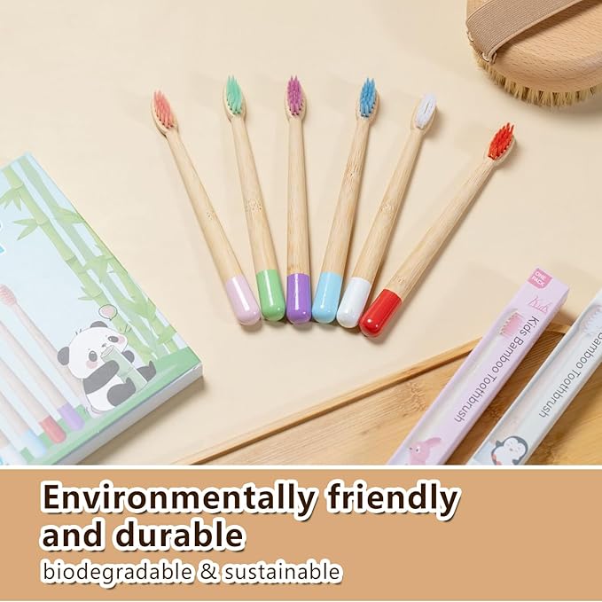 Kids Bamboo Toothbrushes, BPA Free Extra Soft Bristles for Children, Eco-Friendly Natural Bamboo Toddler Toothbrusht, Biodegradable Compostable Tooth Brushes(6 Pack)