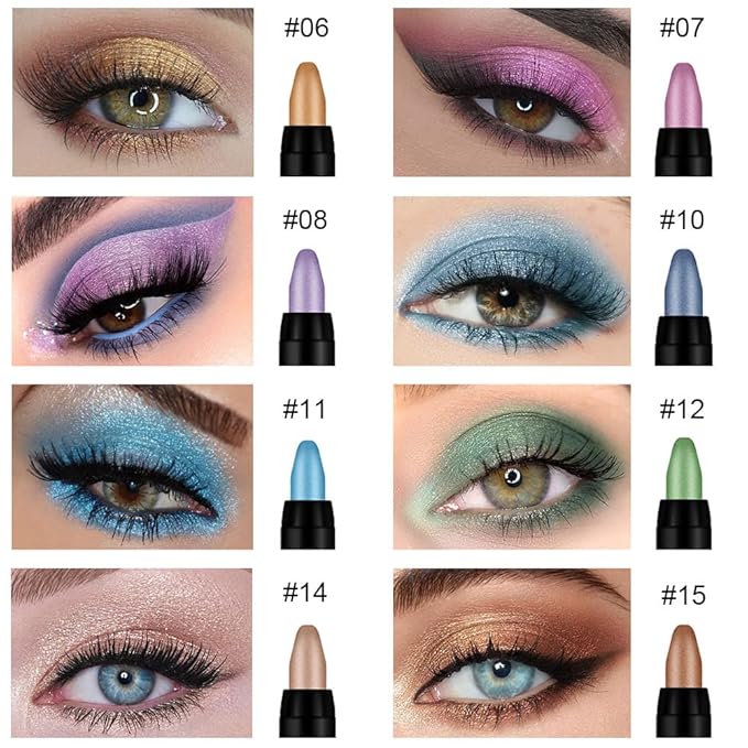 8Pcs Cream Eye Shadow Brightener Sticks Set for Eyes, Desert Mocha Beige Gold Light Purple Pink Sky Dazzling Blue Geen, Halloween Makeup, Matte Shimmer Eye Shadow Pencil Pen Crayon Waterproof 02