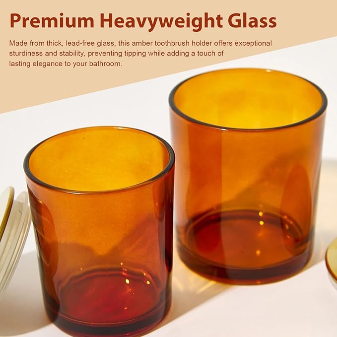 Toothbrush Cup, Glass Amber Glass Toothbrush Holder Bathroom Accessories Holder 9x8 cm, Clear Vanity Tumbler for Countertop Storage